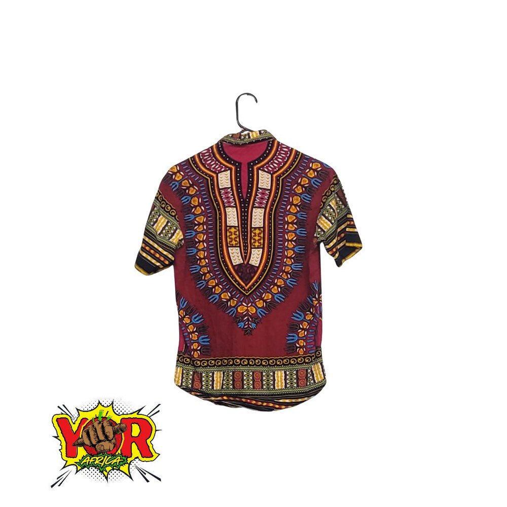 RaanPahMuang Pure Cotton Hawaiian Shirt Large Collar in African Dashiki Artwork